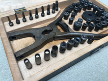 Load image into Gallery viewer, x Punch and rivet pliers set in wooden case