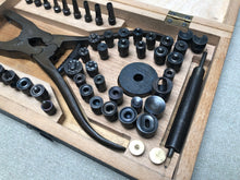 Load image into Gallery viewer, x Punch and rivet pliers set in wooden case