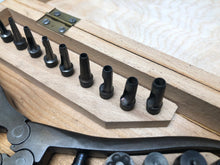 Load image into Gallery viewer, x Punch and rivet pliers set in wooden case