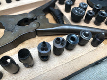 Load image into Gallery viewer, x Punch and rivet pliers set in wooden case