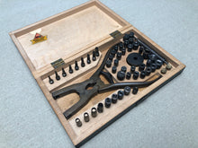 Load image into Gallery viewer, x Punch and rivet pliers set in wooden case