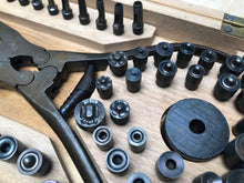 Load image into Gallery viewer, x Punch and rivet pliers set in wooden case